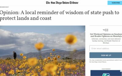 San Diego Union Tribune Article: A local reminder of wisdom of state push to protect lands and coast
